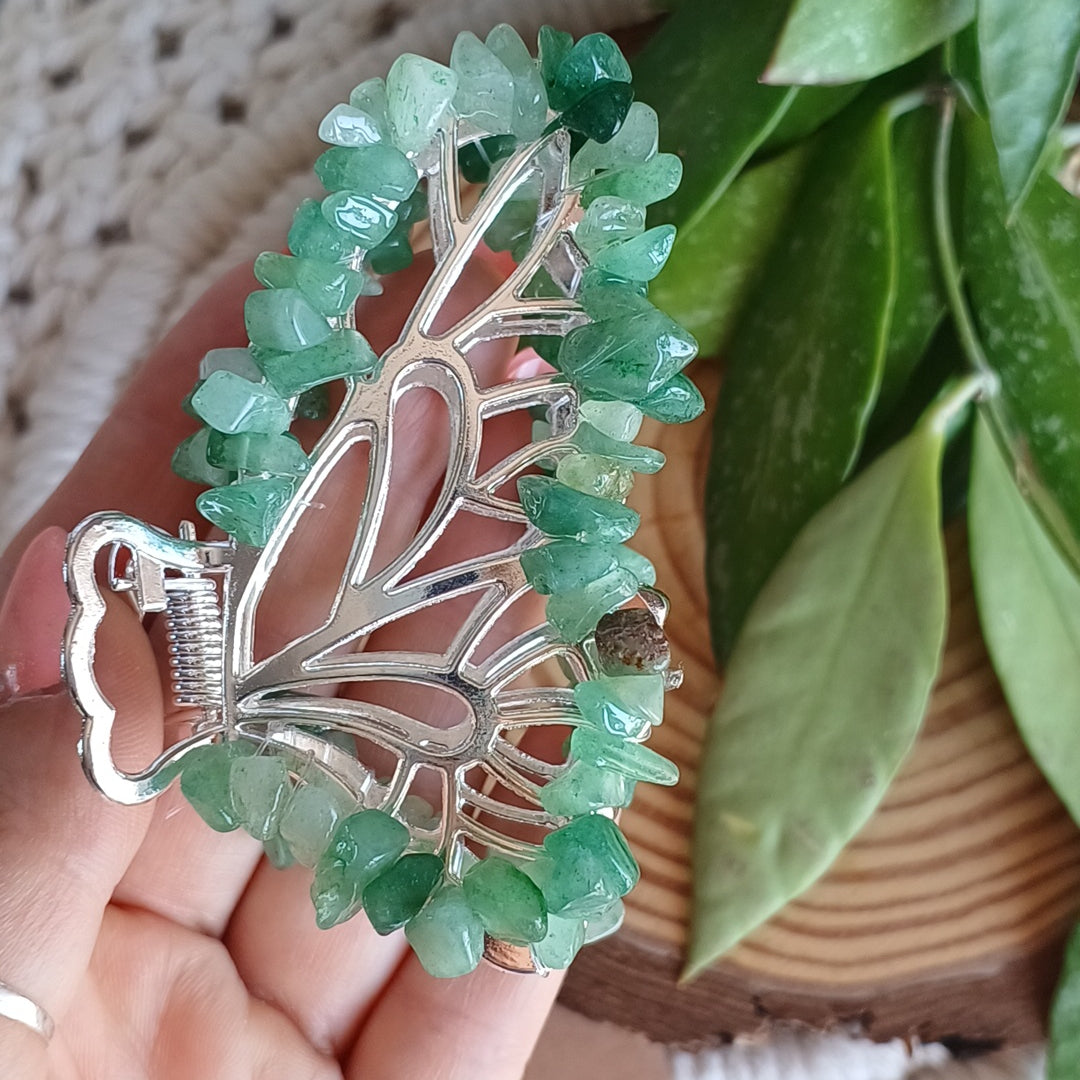 Butterfly Hair Clip with Green Quartz