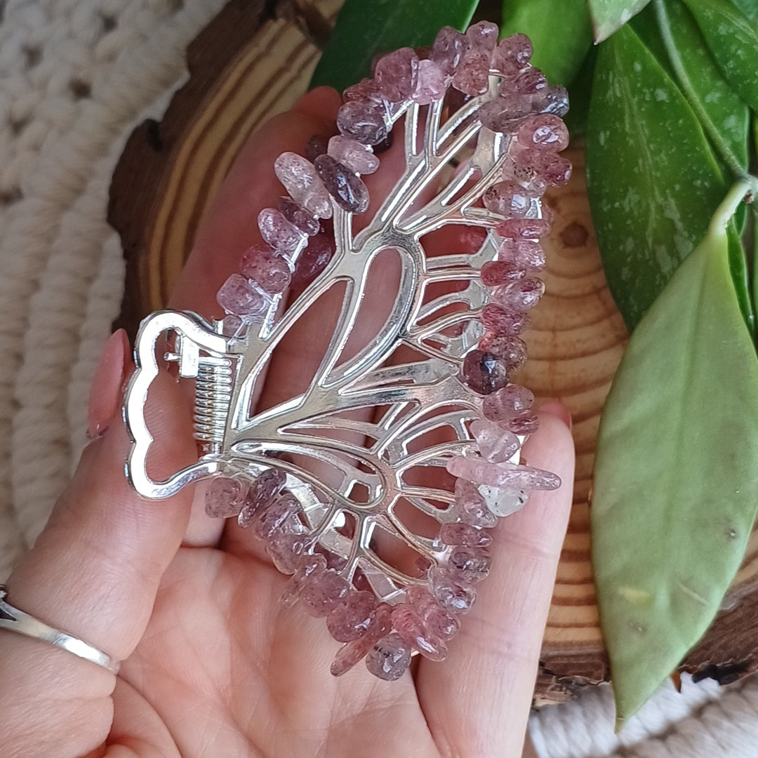 Butterfly Hair Clip with Strawberry Quartz