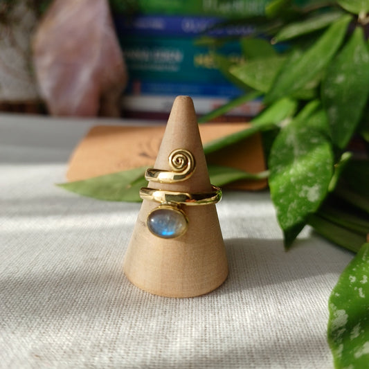 Adjustable bronze ring with Labradorite