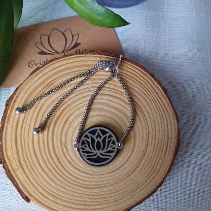 Pulseira em Aço com Shungite Flor de Lótus