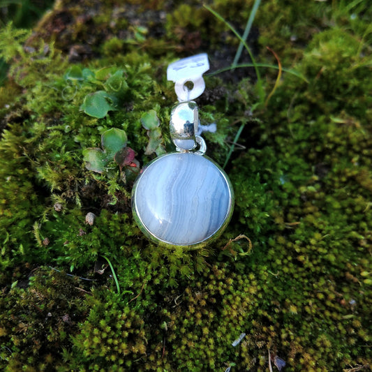 Silver Pendant with Lace Blue Agate 