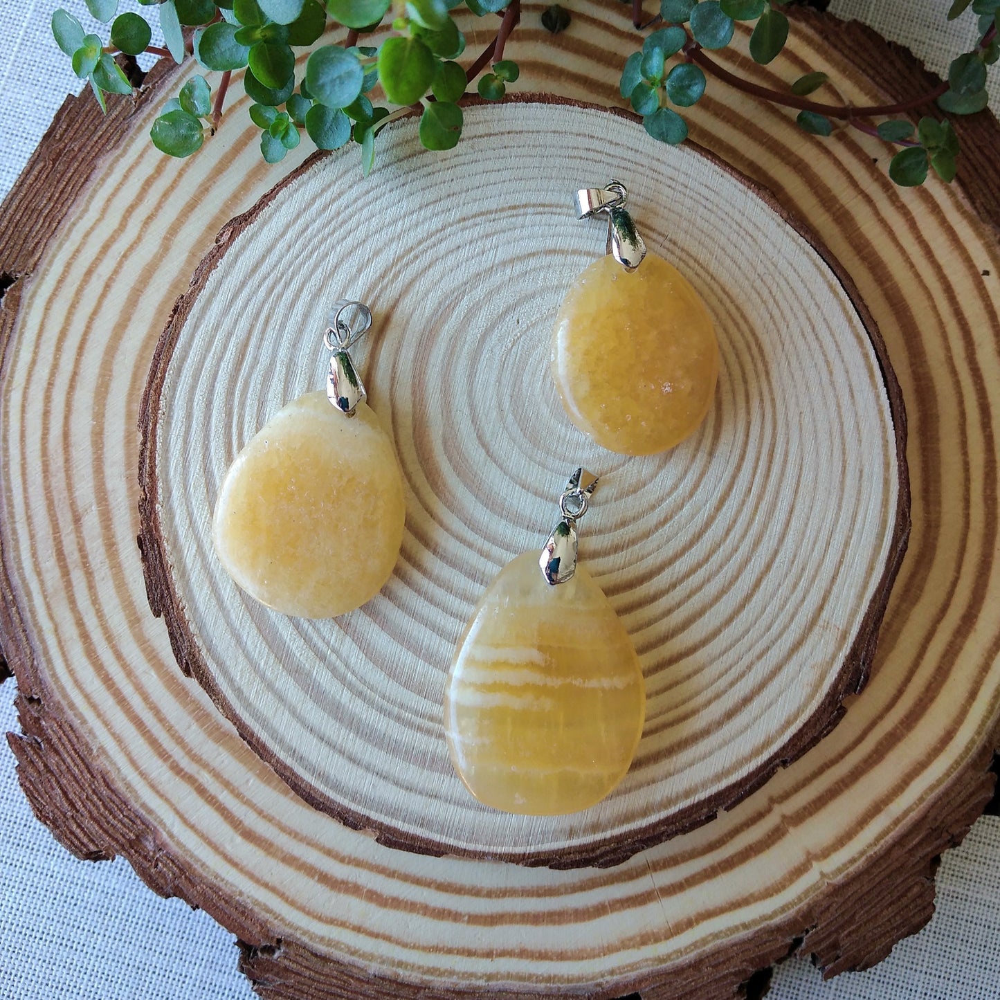 Yellow Calcite Silver Pendant